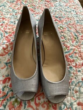 Stuart Weitzman Silver Peep-Toe low wedge
